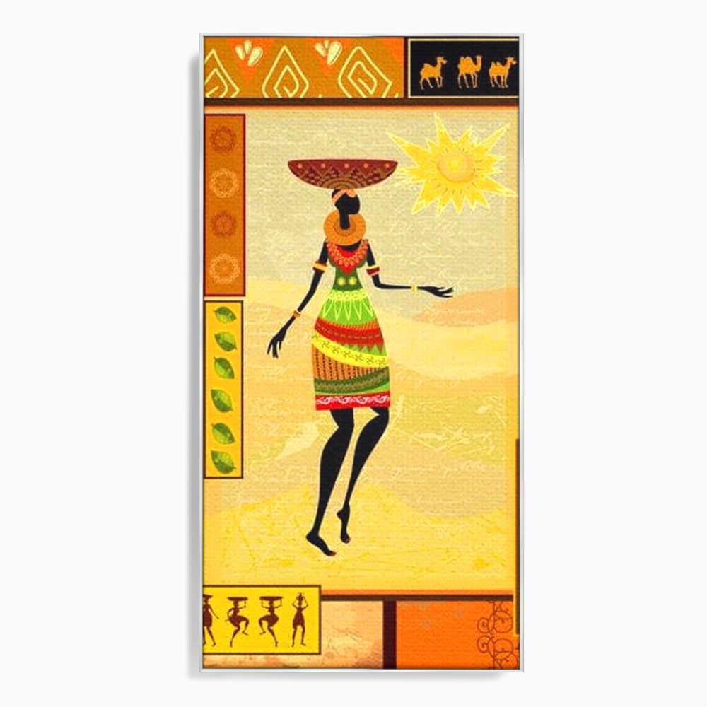 Tablou canvas cu tablou canvas cu silueta feminina african, in rama de aluminiu argintiu